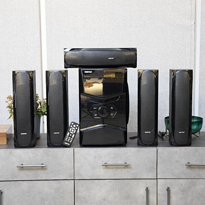 Geepas 5.1 Channel Multimedia Speaker System with Remote Control- GMS8578| FM Radio, Bluetooth, USB Input, SD Card Reader, Karaoke Function| LED Display