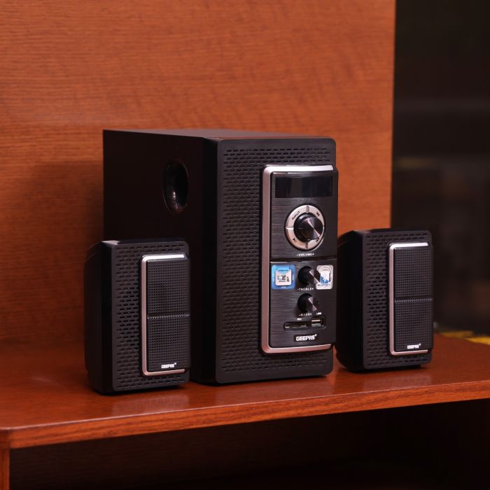 Geepas 2.0 Channel Multimedia Speaker System- GMS8585/ USB Input, SD Card Reader, FM Radio, Bluetooth/ LED Display, 30000W PMPO Speakers Unit/ Black