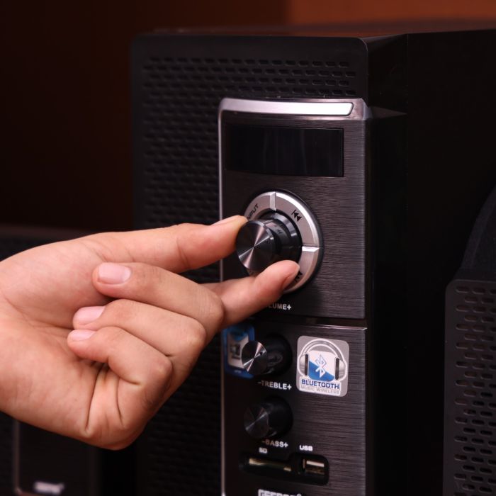 Geepas 2.0 Channel Multimedia Speaker System- GMS8585/ USB Input, SD Card Reader, FM Radio, Bluetooth/ LED Display, 30000W PMPO Speakers Unit/ Black