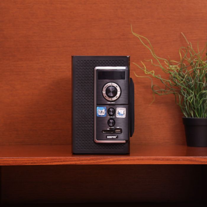 Geepas 2.0 Channel Multimedia Speaker System- GMS8585/ USB Input, SD Card Reader, FM Radio, Bluetooth/ LED Display, 30000W PMPO Speakers Unit/ Black