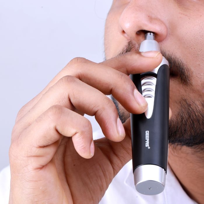 Geepas Ear and Nose Hair Trimmer Clipper - Professional 2 in 1 Portable Eyebrow & Facial Hair Trimmer for Men with Cleaning Brush - Electric Nostril Nasal Hair Painless Clipper - 2 Year Warranty