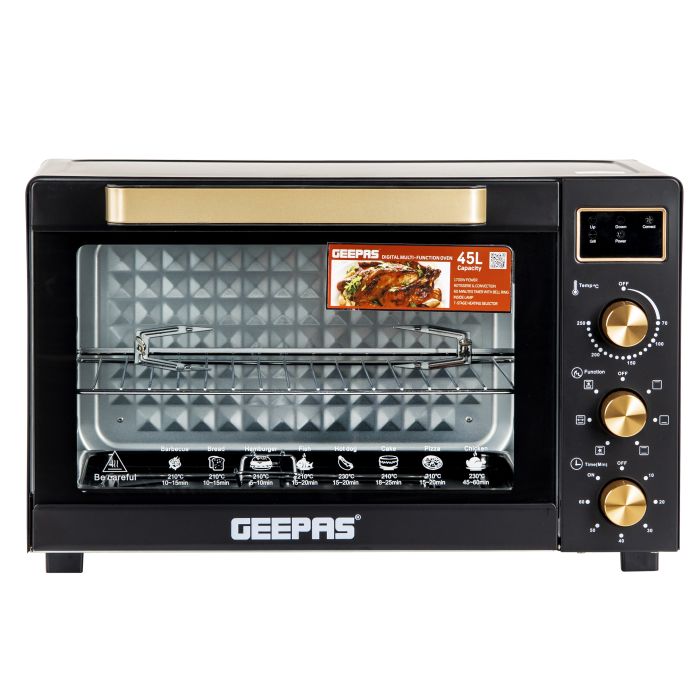 Geepas Digital Multi-Function Oven GO34056 | 45L Capacity | 1700W Power | Convection & Rotisserie | Adjustable Temperature Control | LED Display | 2 Years Warranty