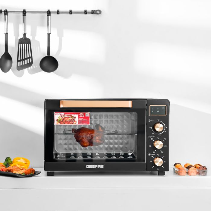 Geepas Digital Multi-Function Oven GO34056 | 45L Capacity | 1700W Power | Convection & Rotisserie | Adjustable Temperature Control | LED Display | 2 Years Warranty
