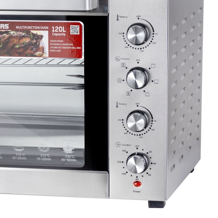 Geepas 120L Multi-Function Oven GO34057 | 2800W Power | Rotisserie & Convection Function| 120 Minutes Timer| 7 Heating Stages| Stainless Steel Design| 2 Years Warranty