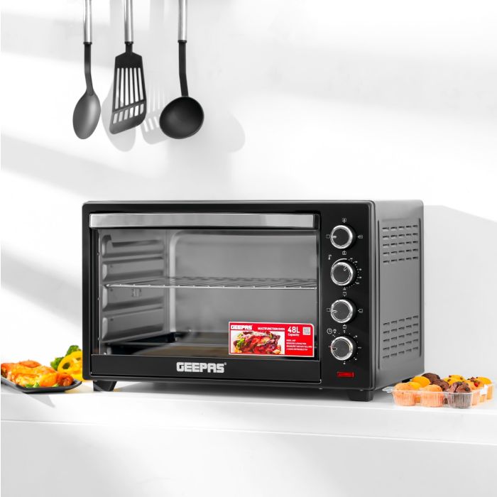 Geepas Electric Oven 48L with Rotisserie & Convection GO4451 | 2000W Power| 60 Minute Timer| Adjustable Temperature Control| Multi-Cooking Functions|  2 Years Warranty