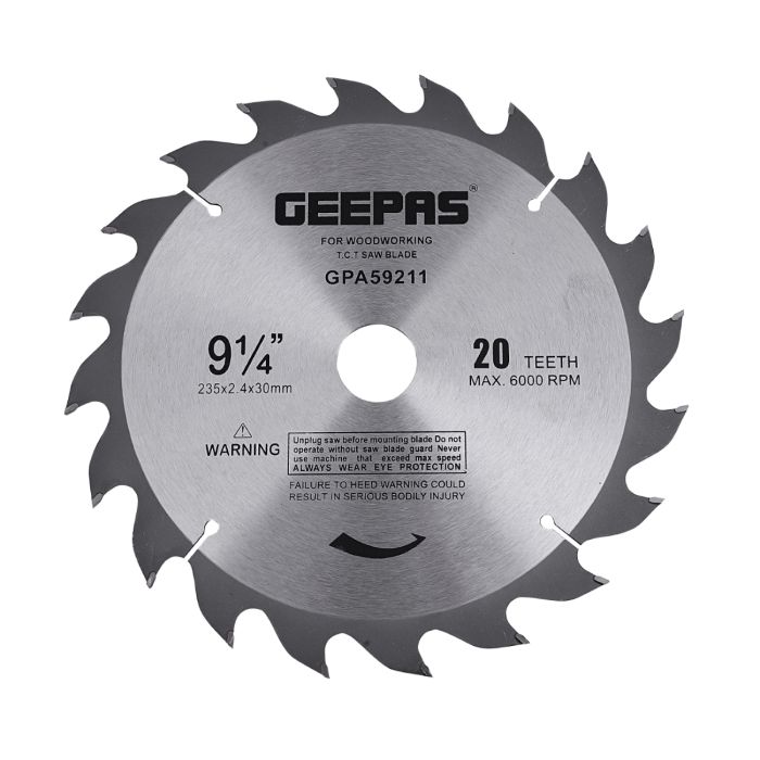 Geepas Professional Circular Saw Blade - 235mm x 30mm Bore,  | 20 ATB Calibered Teeth | Ideal For Carpenter, Professional, Plumber, DIYers & More
