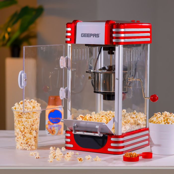 Geepas GPM839 Popcorn Maker | 310W Power | Stainless Steel Bowl | Oil-Free Preparation| Easy to Clean | On/Off Switch | Attractive Retro Design | 2 Years Warranty