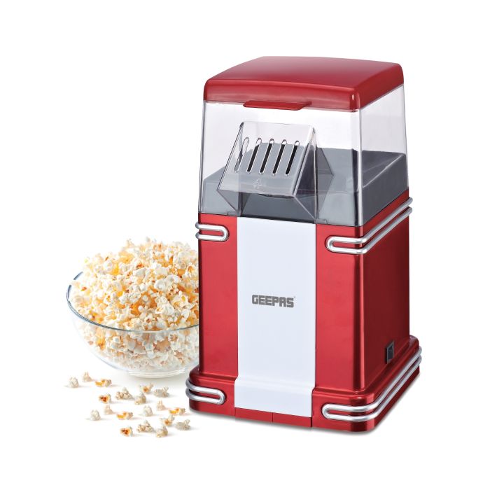 Geepas GPM841 Popcorn Maker | 1200W Hot Air Oil-Free Popcorn Machine| Large Capacity Healthy Popcorn Maker| Easy One-Touch Operation|  Stylish Design| 2 Years Warranty
