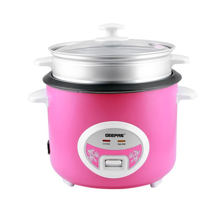 Geepas Deluxe Rice Cooker GRC4329 |1.8L Capacity | Powerful Heating |Non-Stick Inner Pot | Steamer Tray for Healthy Cooking |Cook & Keep Warm Function| 2 Years Warranty