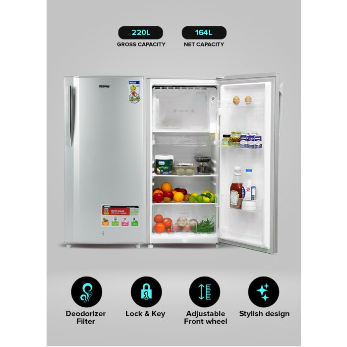 Geepas  Single Door Direct Cool Refrigerator- GRF2059SPE| Quick Cooling with Defrost Technology| Glass Shelves, Transparent Door Basket, Extra Space and Long Lasting Freshness| Low Noise Design and Low Voltage| Silver, 1 Year Warranty
