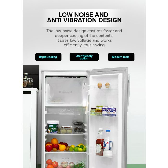 Geepas  Single Door Direct Cool Refrigerator- GRF2059SPE| Quick Cooling with Defrost Technology| Glass Shelves, Transparent Door Basket, Extra Space and Long Lasting Freshness| Low Noise Design and Low Voltage| Silver, 1 Year Warranty