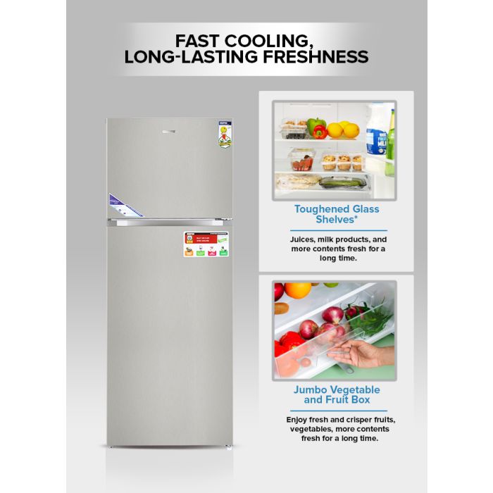 Geepas GRF6021SSXN 595L No Frost Double Door Refrigerator - Durable Low Consumption Fast Cooling & Low Noise | Preserves Freshness, Tempered Glass Shelves