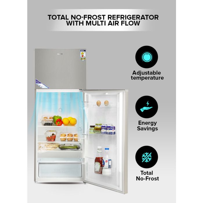 Geepas GRF6021SSXN 595L No Frost Double Door Refrigerator - Durable Low Consumption Fast Cooling & Low Noise | Preserves Freshness, Tempered Glass Shelves