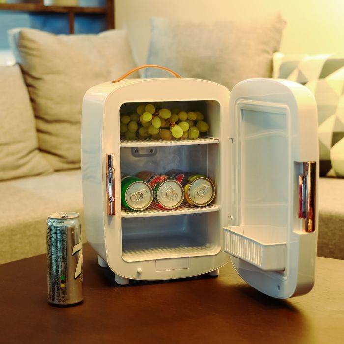 Geepas 10 L Mini Refrigerator- GRF63052| Semiconductor Direct Cooling, AC/DC Working| Easy to Carry, Perfect for Camping, Picnic, Trips, Boating| White, 2 Years Warranty