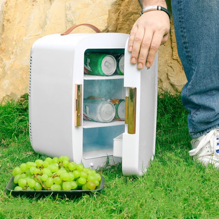 Geepas 10 L Mini Refrigerator- GRF63052| Semiconductor Direct Cooling, AC/DC Working| Easy to Carry, Perfect for Camping, Picnic, Trips, Boating| White, 2 Years Warranty