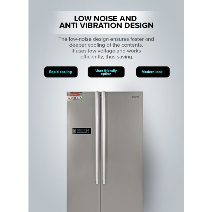Geepas Side By Side Refrigerator, 550 Litre, GRFS5520SXHN | Digital Control Temperature Display | Inverter Compressor | Tempered Glass Shelf, Twist Ice Maker | Smart Eco, Super Freezing