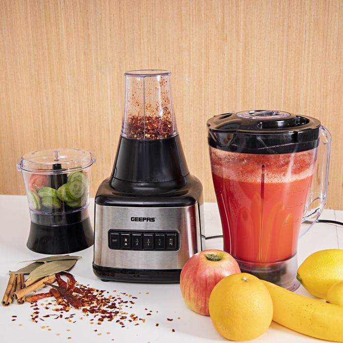 Geepas GSB44017 500W 3 in 1 Stainless Steel Blender - 8 Speed Control |1.5L Plastic jar| 4 Sharp Blades & 2 Blending Preset Juicer| Anti-Slip feet Design| 2 Year Warranty