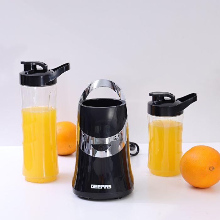 Geepas Personal Blender & Smoothie Maker - Mini Electric Juicer, Milkshake Maker with 2 Portable Blending Bottles - BPA Free Tritan Sports Bottles with Leak-Proof Lids - 350W - 2 Years Warranty
