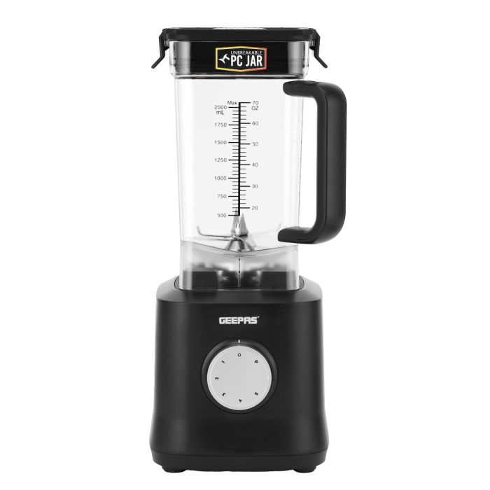 Geepas 2-liter Professional Blender- GSB44078N/ 2000W/  5 Speed Setting & Pulse/ Transparent & Unbreakable Jar with Stainless Steel Blade/  2 Years Warranty, Black