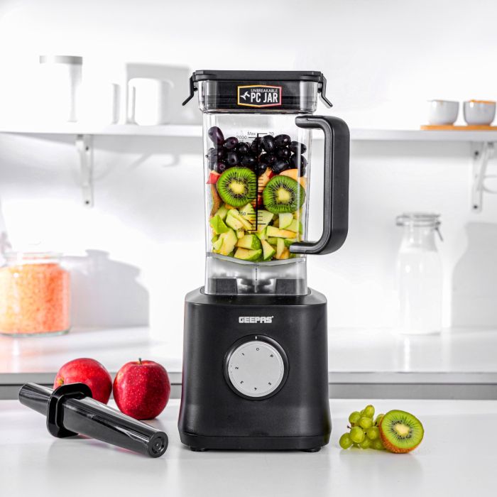 Geepas 2-liter Professional Blender- GSB44078N/ 2000W/  5 Speed Setting & Pulse/ Transparent & Unbreakable Jar with Stainless Steel Blade/  2 Years Warranty, Black