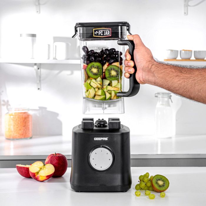 Geepas 2-liter Professional Blender- GSB44078N/ 2000W/  5 Speed Setting & Pulse/ Transparent & Unbreakable Jar with Stainless Steel Blade/  2 Years Warranty, Black