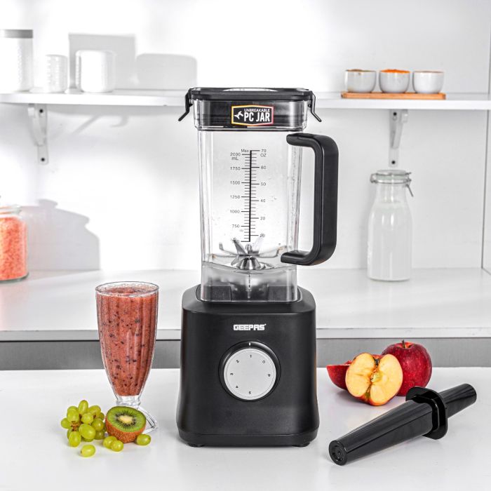 Geepas 2-liter Professional Blender- GSB44078N/ 2000W/  5 Speed Setting & Pulse/ Transparent & Unbreakable Jar with Stainless Steel Blade/  2 Years Warranty, Black