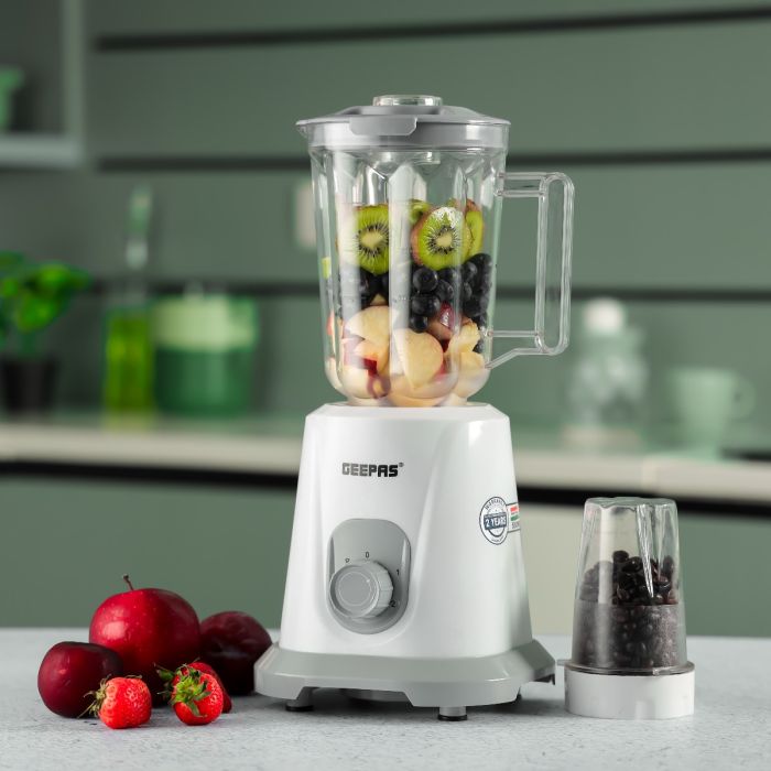 Geepas 2-in-1 Blender & Mixer Grinder- GSB44083 | 1.5L PC Jar & Coffee Grinder | 2 Speed Settings with Pulse | Safety Interlock | Stainless Steel Blades, Durable Design