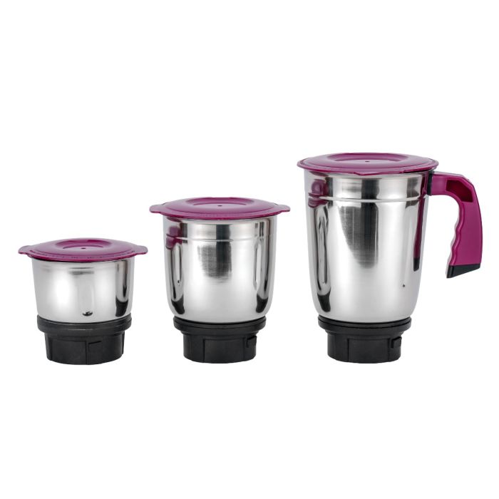 Geepas 3-IN-1 Mixer Grinder- GSB44087| 650W Powerful Copper Motor with Stainless Steel Jars (1.2 L, 0.8 L, 0.4 L) and Blades, Hi Gloss Body and Leak-proof Lid| Ergonomic Design with Motor Overload Protector| 3 Jars, 3 Speed Setting with Incher| Purple and