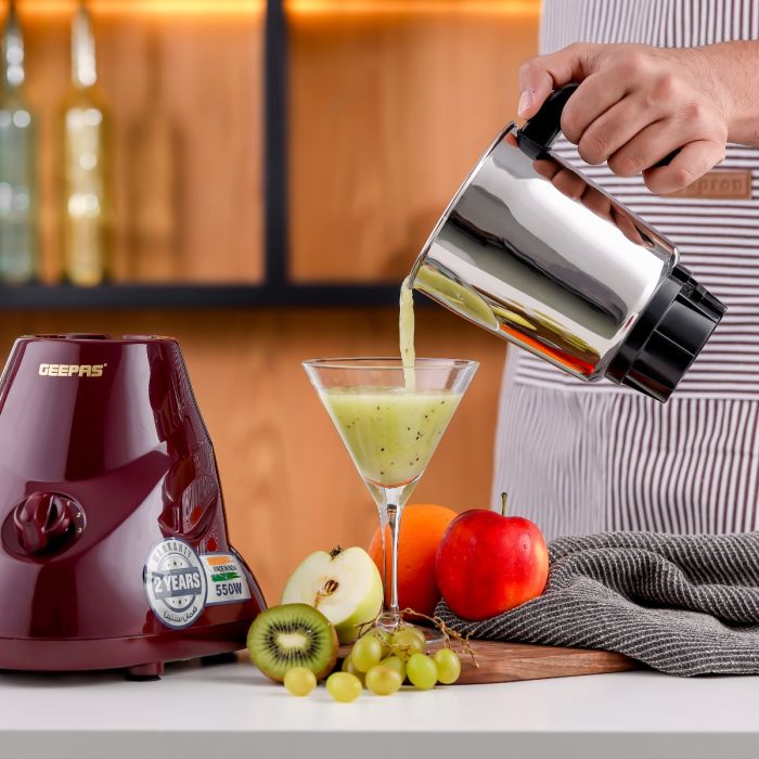 Geepas 2-IN-1 Mixer Grinder- GSB44091| 550W Powerful Motor, Stainless Steel Jars and Blade| Ergonomic Grip and Equipped with Overload Protector