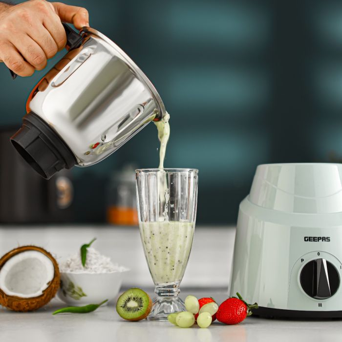 Geepas 3-in-1 Mixer Grinder GSB44100 | 800W, 1.5L| 1.0L & 0.5L Stainless Steel Jars| Tetra Flow Technology | 3 Speed Control | Overload Protector | 2 Years Warranty