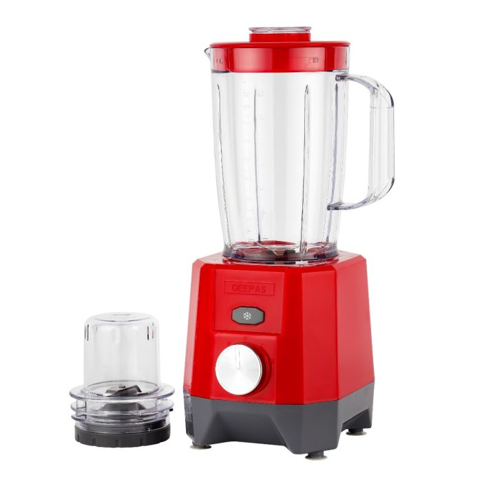 Geepas 2-in-1 Blender- GSB44107/ 650 W, 2 Speed Setting & Pulse/ Transparent and Unbreakable Jars with Stainless Steel Blade, Grinder Attachment/ 2 Years Warranty