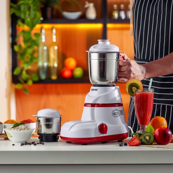 Geepas 2-IN-1 Mixer Grinder- GSB5456| 550W Powerful Motor with Stainless Steel Jars and Blades, Unbreakable Polycarbonate Jar Caps| Ergonomic Design, Overload Protector