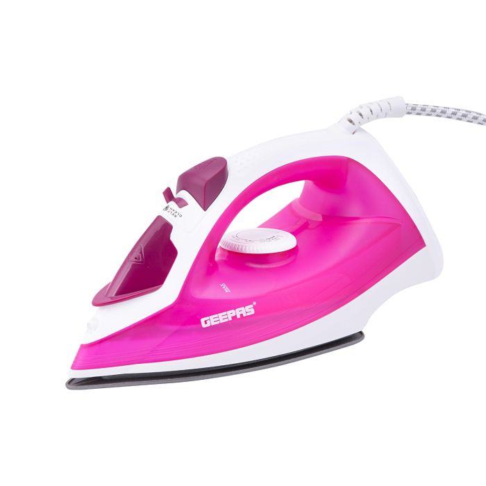 Geepas 1300W Dry Steam Iron for Perfectly Crisp Ironed Clothes | Non-Stick Coating Plate & Adjustable Thermostat Control | Indicator Light - 2 Years Warranty