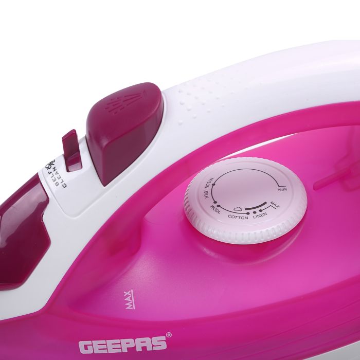 Geepas 1300W Dry Steam Iron for Perfectly Crisp Ironed Clothes | Non-Stick Coating Plate & Adjustable Thermostat Control | Indicator Light - 2 Years Warranty