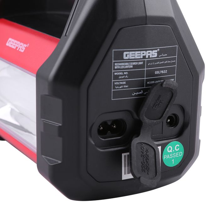 Geepas Rechargeable Search Light with Lantern -  Hand held LED Torch| Light Big Spotlight Flashlight | High Power Large Battery 2000mAh, Flood Light Camping Lantern | 2 years Warranty