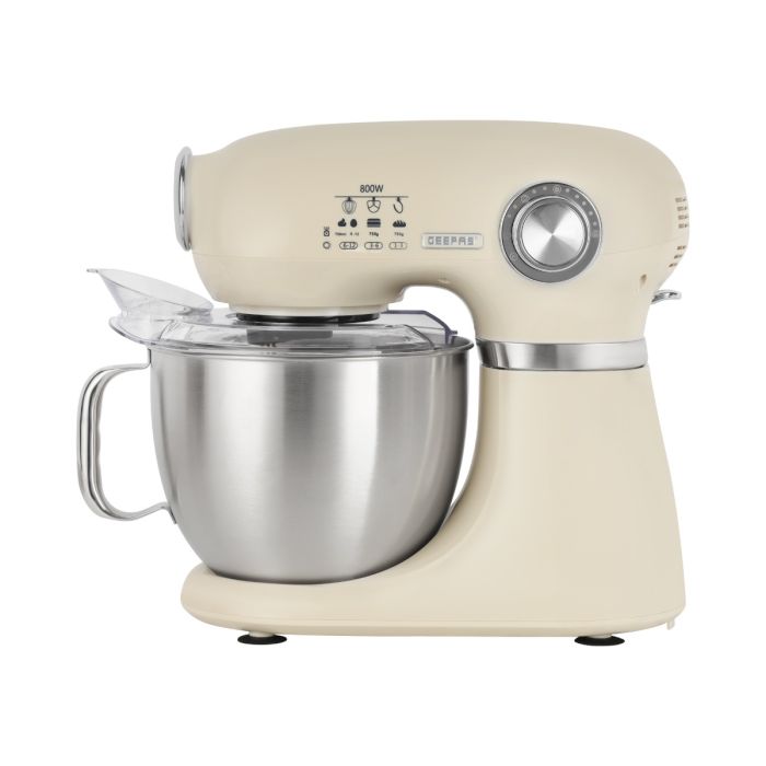 Geepas GSM43013 3-In-1 Stand Mixer | 600W, 7 Level Mixing Speed | 5 Litre Stainless Steel Bowl with Splash Guard |Convenient Design with Whisk, Dough Hook & Beater