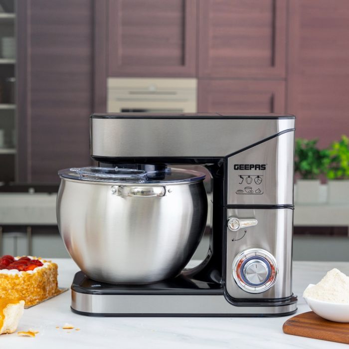 Geepas Multi-Function Kitchen Machine GSM43044 | 2000W Stand Mixer | 10L Bowl | 1.5L Glass Blender Jar | Meat Grinder | 6 Speed Control | Safety Lock| 2 Years Warranty