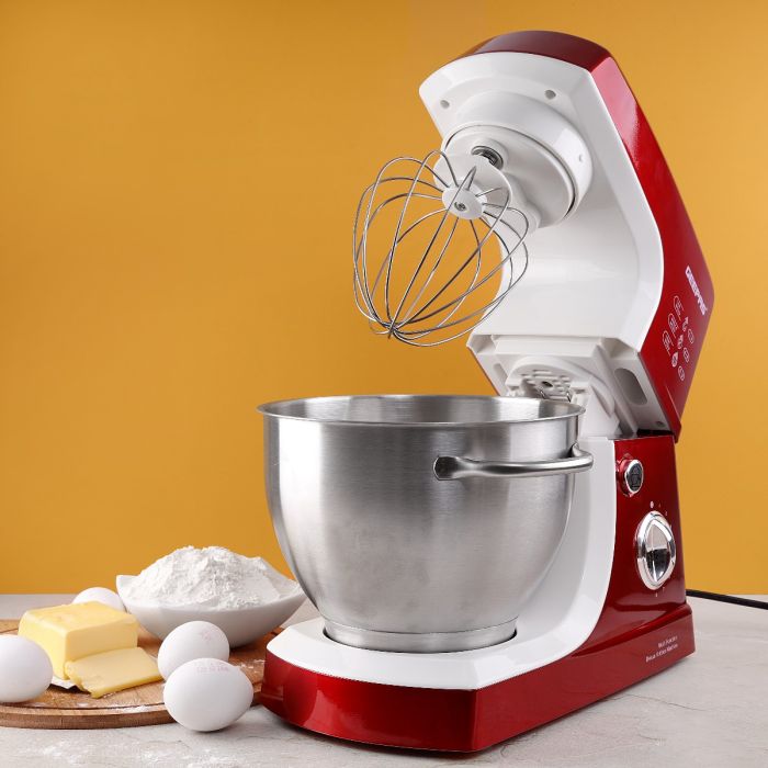 Geepas GSM5442 Stand Mixer | 600W Motor, 4.2L Stainless Steel Bowl| 8-Speed Control| Planetary Action| Overheat Protection| Whisk, Dough Hook, Beater| 2 Years Warranty