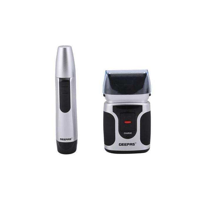 Geepas 2 In Men's Rechargeable Shaver with Nose Trimmer  - Mobile Shaver, Water Proof, Cordless Body Groomer with 2 Rapid Reciprocating Blades for Skin Comfort | Nose Trimmer  | |2 Years Warranty