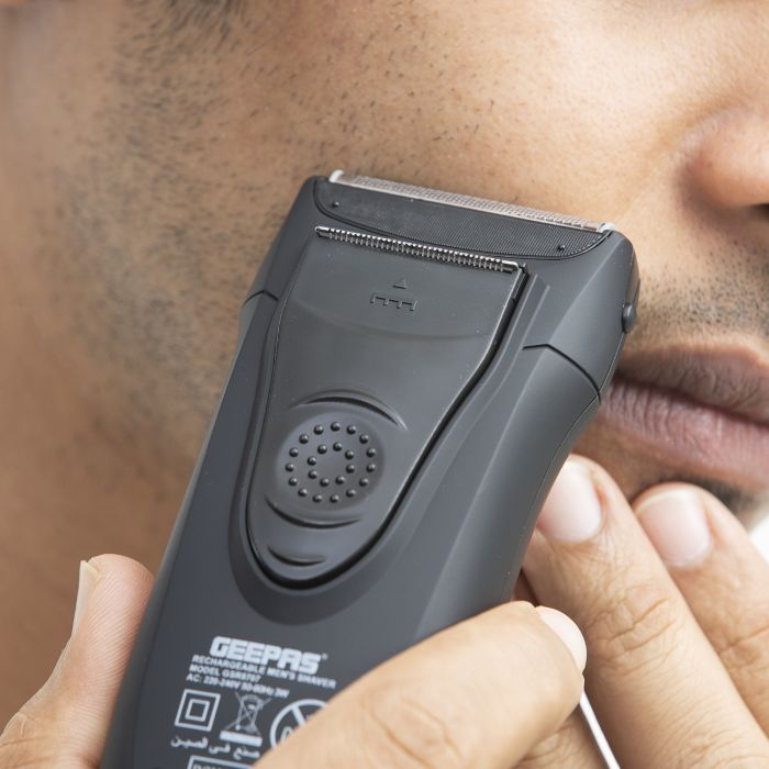 Geepas Men’s Electric Foil Shaver - Mini Travel Rechargeable Precision Foil Shaver with Sideburn Trimmer for Beard & Stubble  - Cordless Electric Beard Razor - Reciprocating Trimmer - 2 Year Warranty
