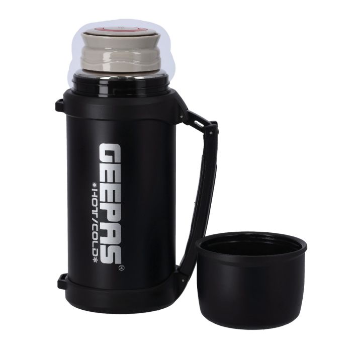 Geepas GSVB4111  Stainless Steel Vacuum Bottle | 1.5L Capacity| Hot & Cold Insulation up to 24 Hours | 18/8 Steel & Copper Coating | Leak-Proof Design | 2 Year Warranty