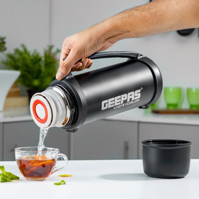 Geepas GSVB4112 Stainless Steel Vacuum Flask | 1.8L Capacity | Double-Walled Insulation for 24-Hour Hot & Cold Retention | Leak-Proof & BPA-Free Design| 2 Years Warranty