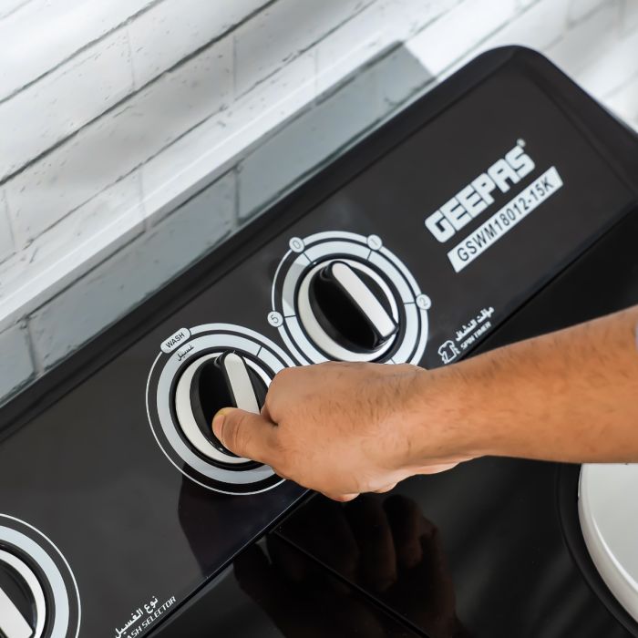 Geepas GSWM18012 Twin Tub Semi Automatic Washing Machine | 15Kg Capacity | Air Dry Function| Bubble Marker Wash | Dual Water Inlet | 700W Power & 220-240V Operation