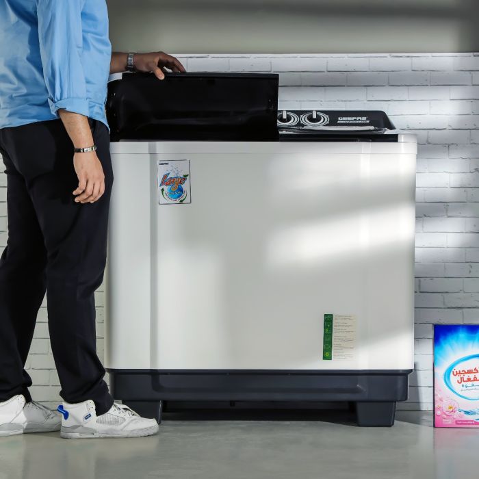 Geepas 15 KG Twin Tub Semi-Automatic Washing Machine- GSWM18012| Fully Knob Control and Semi-Automatic Top Load Washing Machine| Two Water Nets in One Waterfall
