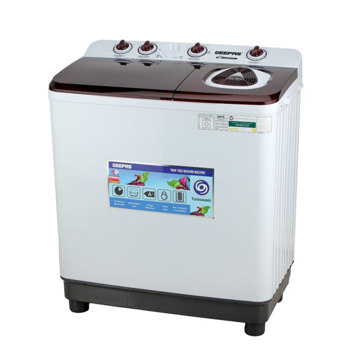 Geepas 12.0 kg Twin Tub Semi-Automatic Washing Machine- GSWM18043/ Equipped with Strong Pulsator and Air Dry Spinning Function/ Efficient Performance and Classic Design