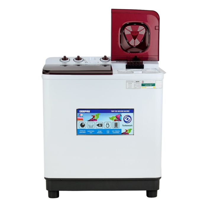 Geepas 12.0 kg Twin Tub Semi-Automatic Washing Machine- GSWM18043/ Equipped with Strong Pulsator and Air Dry Spinning Function/ Efficient Performance and Classic Design