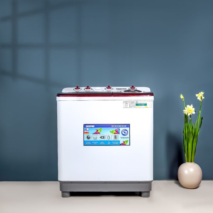 Geepas 12.0 kg Twin Tub Semi-Automatic Washing Machine- GSWM18043/ Equipped with Strong Pulsator and Air Dry Spinning Function/ Efficient Performance and Classic Design