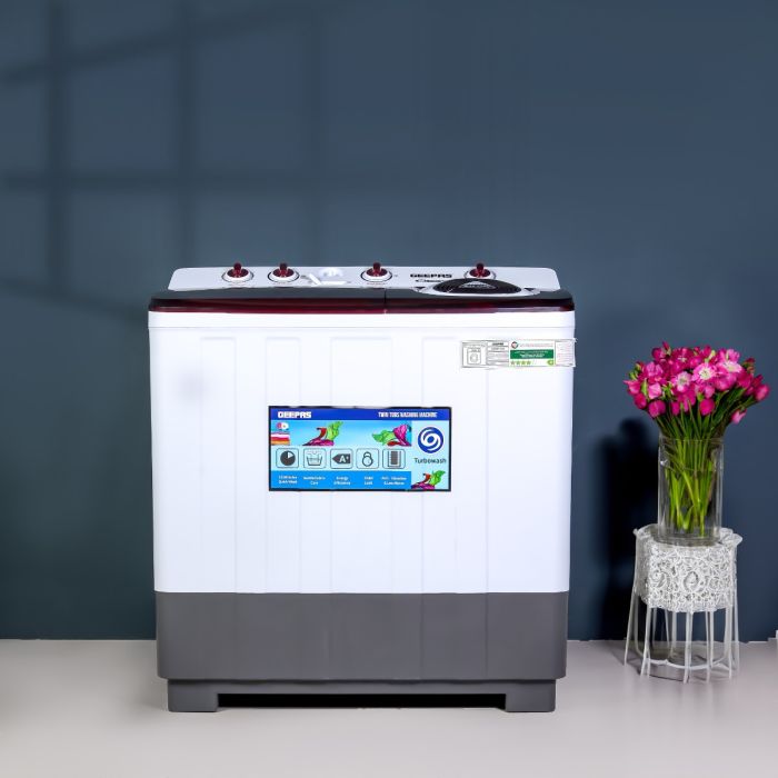 Geepas 15.0 kg Twin Tub Semi-Automatic Washing Machine- GSWM18044/ Equipped with Strong Pulsator and Air Dry Spinning Function/ Efficient Performance and Classic Design