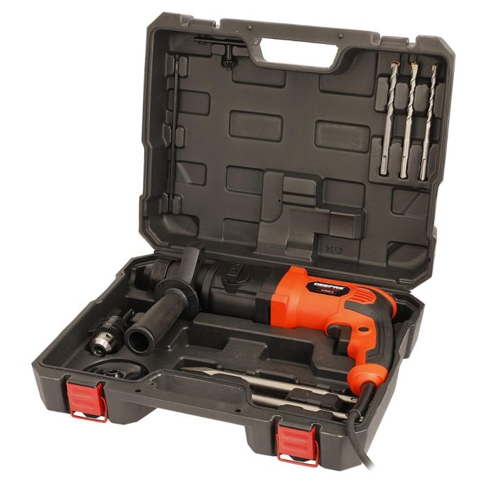 800W Rotary Hammer Electric Drill with Double Pendulum Load Bearing for Superior Impact Energy - 13mm Chuck and Adaptor - 230-240V