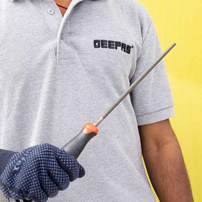 Geepas 8" Inch Round File - Cut Mill File with High-Quality Steel, Ergonomic Grip, Rubber Handle, Finder Hand File for Deburring and Removing Material Ideal for Wood, Metal, Plastic